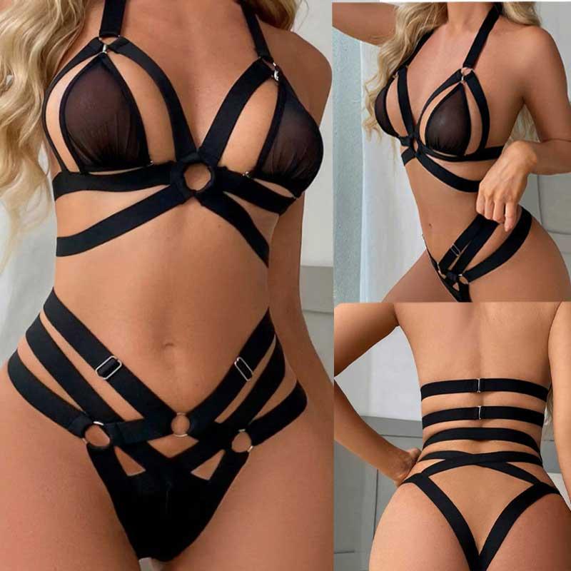 送料無料２〜４日後到着 ボンテージ コスチューム セクシー SM コスプレ衣装 ステージ衣装 セクシーなデザイン 上下セット 黒 | 