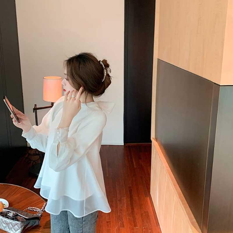 送料無料2〜4日後到着 演奏会 ブラウス コーラス ブラウス 第九 合唱衣装 長袖ブラウス 白 ローズピンク ＭからＸL オーガンジー総裏地付き 後ろリボン付き |  | 03