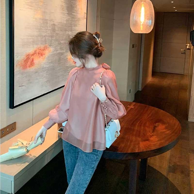 送料無料2〜4日後到着 演奏会 ブラウス コーラス ブラウス 第九 合唱衣装 長袖ブラウス 白 ローズピンク ＭからＸL オーガンジー総裏地付き 後ろリボン付き |  | 06