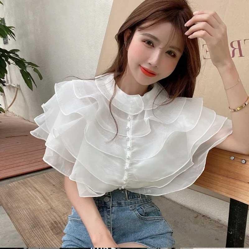 送料無料２〜4日後到着 演奏会 ブラウス コーラス 衣装 ブラウス フォーマル オーガンジー たっぷりフリルブラウス 15個の真珠ボタンが華やかです 4色 |  | 02