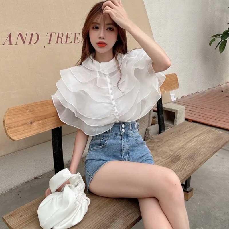 送料無料２〜4日後到着 演奏会 ブラウス コーラス 衣装 ブラウス フォーマル オーガンジー たっぷりフリルブラウス 15個の真珠ボタンが華やかです 4色 |  | 03