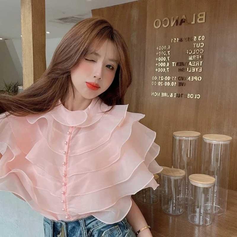 送料無料２〜4日後到着 演奏会 ブラウス コーラス 衣装 ブラウス フォーマル オーガンジー たっぷりフリルブラウス 15個の真珠ボタンが華やかです 4色 |  | 06