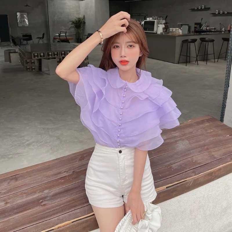 送料無料２〜4日後到着 演奏会 ブラウス コーラス 衣装 ブラウス フォーマル オーガンジー たっぷりフリルブラウス 15個の真珠ボタンが華やかです 4色 |  | 07