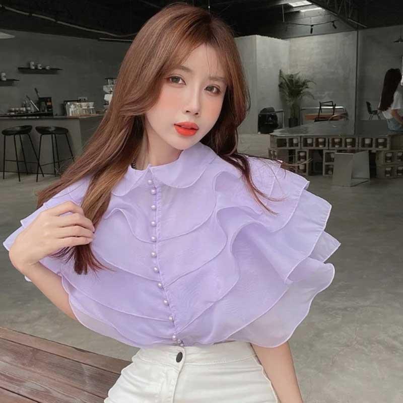 送料無料２〜4日後到着 演奏会 ブラウス コーラス 衣装 ブラウス フォーマル オーガンジー たっぷりフリルブラウス 15個の真珠ボタンが華やかです 4色 |  | 08