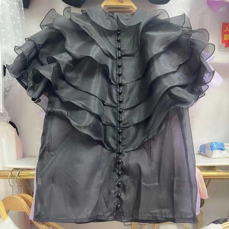 送料無料２〜4日後到着 演奏会 ブラウス コーラス 衣装 ブラウス フォーマル オーガンジー たっぷりフリルブラウス 15個の真珠ボタンが華やかです 4色 |  | 09