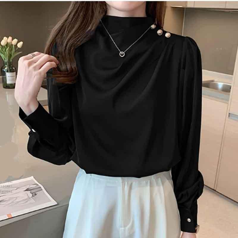 送料無料2〜4日後到着 演奏会 コーラス ブラウス 第九 合唱衣装 入学式 長袖ブラウス 白 黒 ベージュ Ｓ〜XXL ジョーゼット地 ボトルネック アームタック入り |  | 10