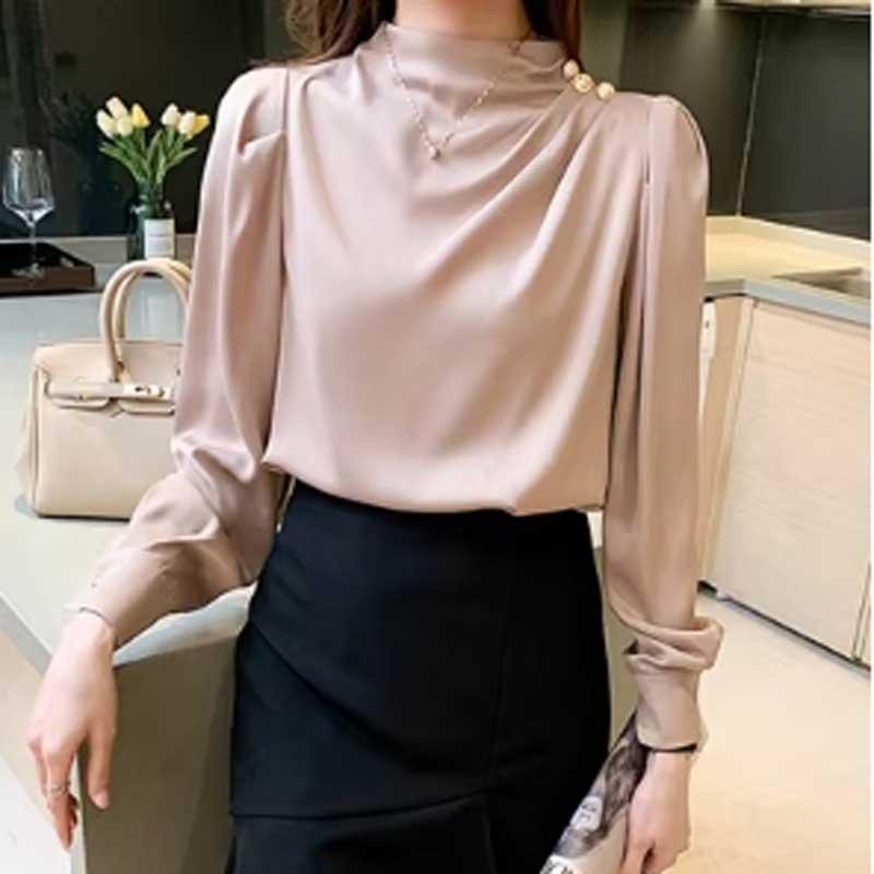 送料無料2〜4日後到着 演奏会 コーラス ブラウス 第九 合唱衣装 入学式 長袖ブラウス 白 黒 ベージュ Ｓ〜XXL ジョーゼット地 ボトルネック アームタック入り |  | 13