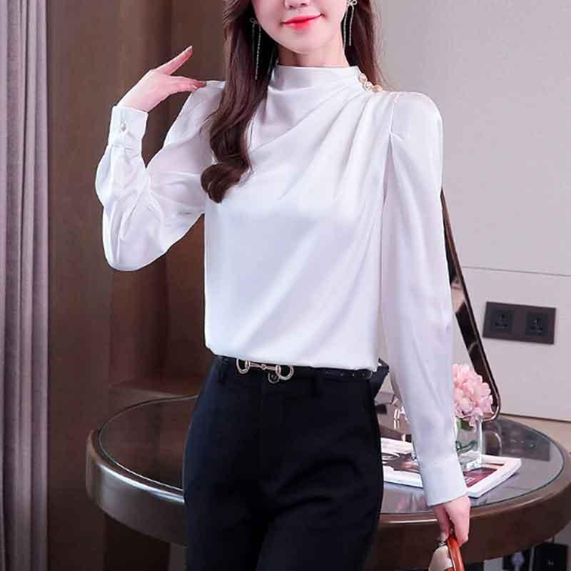 送料無料2〜4日後到着 演奏会 コーラス ブラウス 第九 合唱衣装 入学式 長袖ブラウス 白 黒 ベージュ Ｓ〜XXL ジョーゼット地 ボトルネック アームタック入り |  | 02