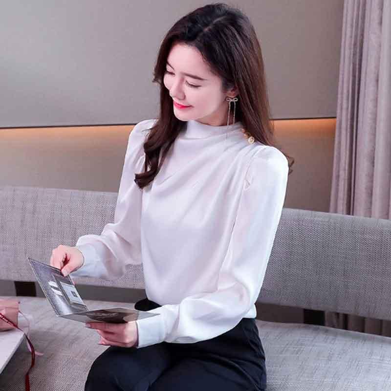 送料無料2〜4日後到着 演奏会 コーラス ブラウス 第九 合唱衣装 入学式 長袖ブラウス 白 黒 ベージュ Ｓ〜XXL ジョーゼット地 ボトルネック アームタック入り |  | 03