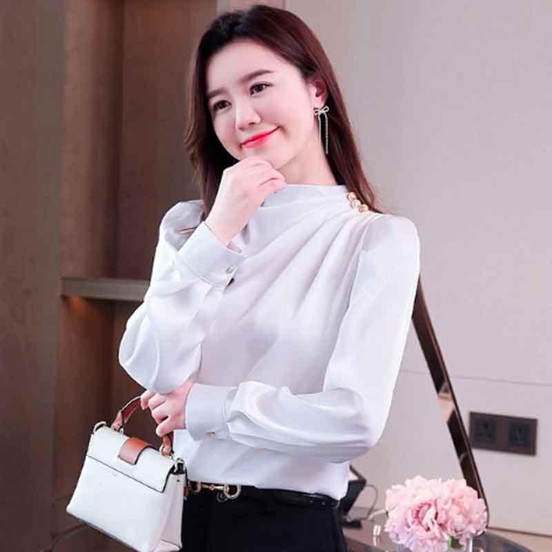 送料無料2〜4日後到着 演奏会 コーラス ブラウス 第九 合唱衣装 入学式 長袖ブラウス 白 黒 ベージュ Ｓ〜XXL ジョーゼット地 ボトルネック アームタック入り |  | 04