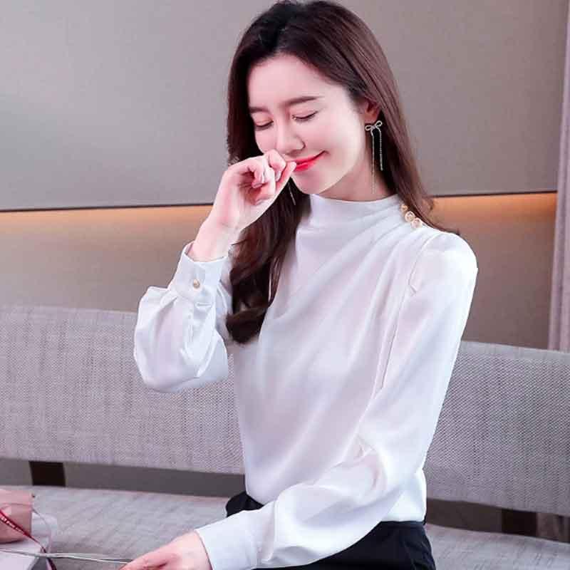 送料無料2〜4日後到着 演奏会 コーラス ブラウス 第九 合唱衣装 入学式 長袖ブラウス 白 黒 ベージュ Ｓ〜XXL ジョーゼット地 ボトルネック アームタック入り |  | 05