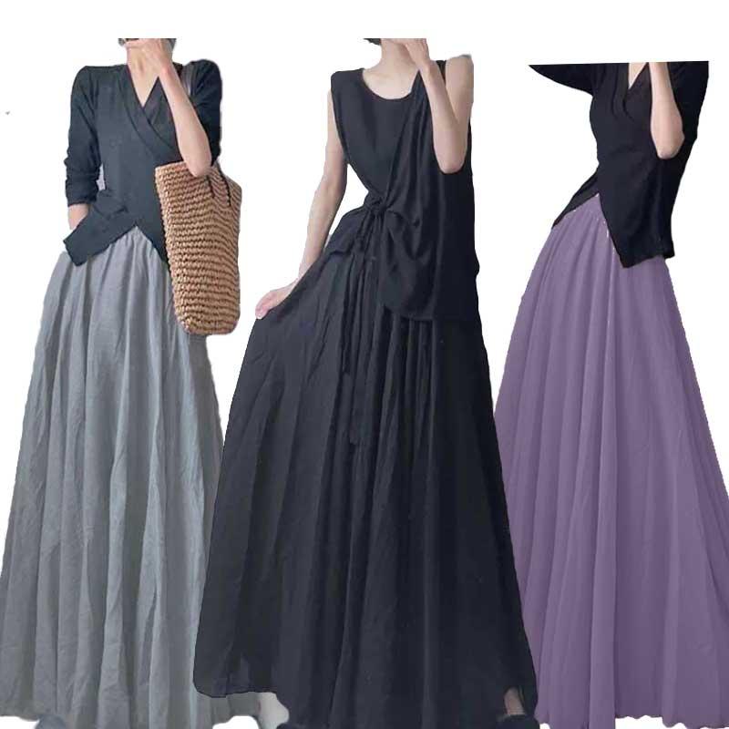 送料無料2〜3日で到着 演奏会 コーラス ロングスカート 黒 グレー 第九 合唱衣装 ロングスカート け廻したっぷりウエスト総ゴム  64cm〜94cmONEサイズ | 