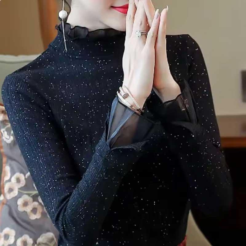 送料無料2〜3日後到着 演奏会 コーラス ブラウス フォーマル 社交ダンス トップス 演奏会 ハイネックソフトラメ ブラウス そでと襟シースルー地と布帛で二重です |  | 01