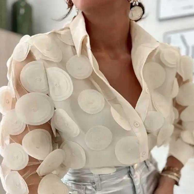 送料無料２〜３日後到着 演奏会 コーラス ブラウス 社交ダンス トップス 演奏会 シースルー地にパッチワーク ブラウス 長袖前開きボタンタイプ |  | 01