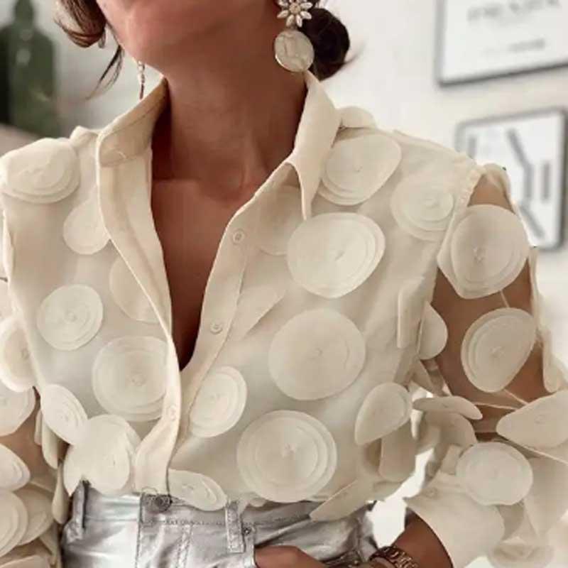 送料無料２〜３日後到着 演奏会 コーラス ブラウス 社交ダンス トップス 演奏会 シースルー地にパッチワーク ブラウス 長袖前開きボタンタイプ |  | 03