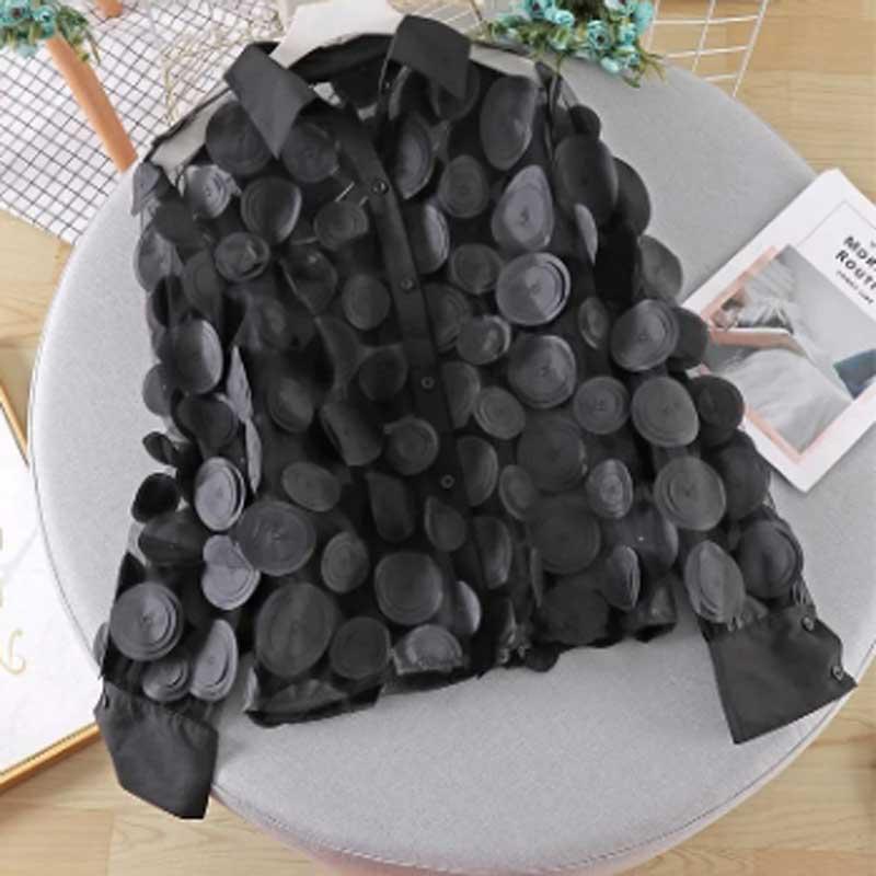 送料無料２〜３日後到着 演奏会 コーラス ブラウス 社交ダンス トップス 演奏会 シースルー地にパッチワーク ブラウス 長袖前開きボタンタイプ |  | 05