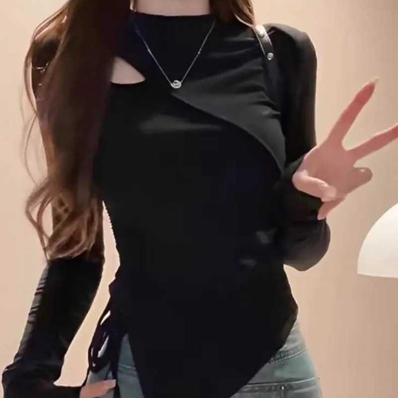 ダンス 衣装 トップス ヒップホップ カットソー 長袖tシャツ レディース 伸縮性抜群 カジュアルTシャツ 普段のおしゃれにも M L XL 黒 |  | 03