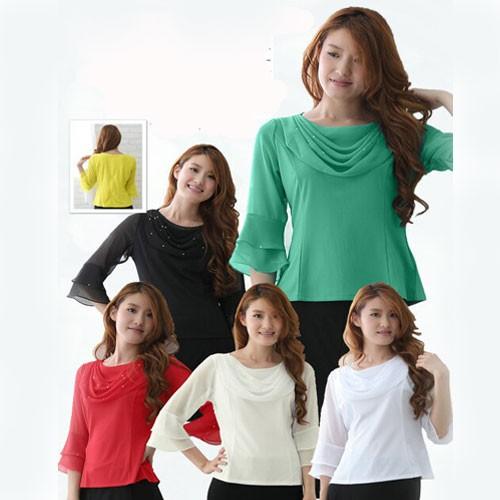 襟ドレープ シホンジョーゼットトップス コーラス衣装  合唱用ブラウス  コーラス衣装 演奏会衣装　bakugai202601 演奏会 コンサート  第九 |  | 01