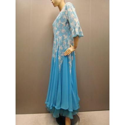 社交ダンス　ダンス　カラオケ　演奏会　コーラス ドレス　レディース　ダンスウェア　衣装 ラテンドレス　モダンドレス　 青_5