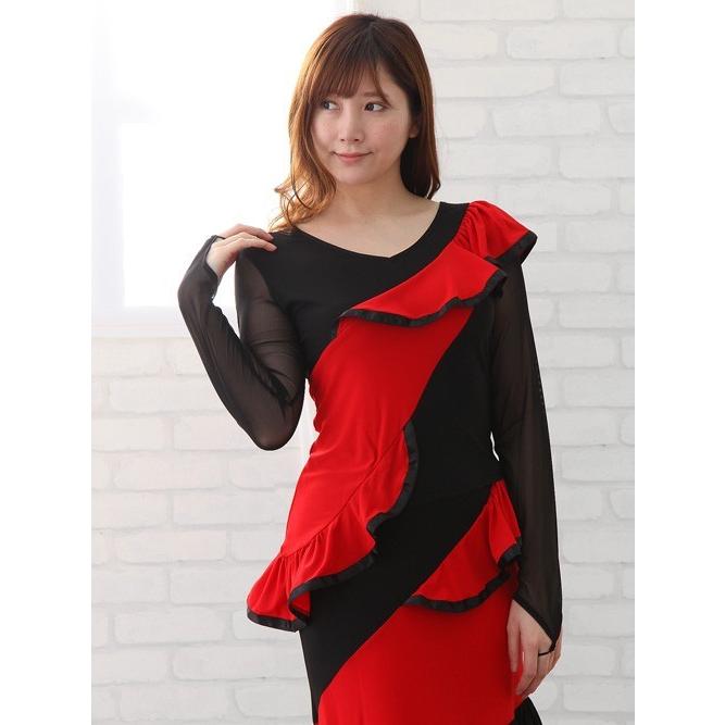 社交ダンス用赤と黒のドレス 社交ダンスドレス モダンドレス 黒 赤 社交ダンス衣装 社交