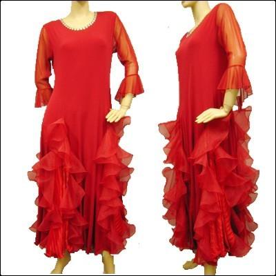 社交ダンスドレス ローウエスト 豪華ボリュームたっぷりのオーガンジー  