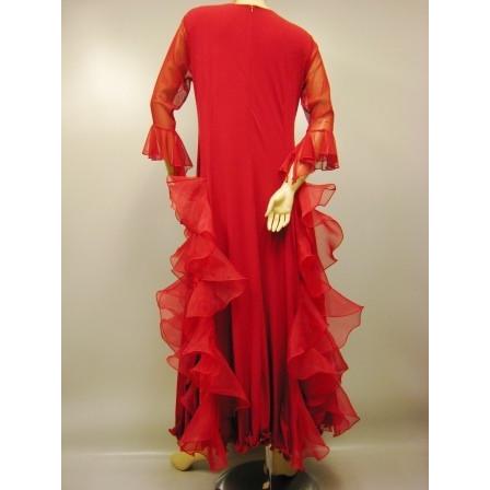 社交ダンスドレス ローウエスト 豪華ボリュームたっぷりのオーガンジー  