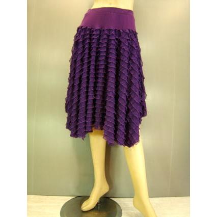 社交ダンス 衣装 ダンススカート ボトムミニフリルイレギュラースカート 横方向にひらひらミニフリルが可愛い すそランダムダンススカート 裏地つき　紫｜wing12