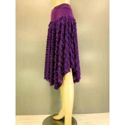 社交ダンス 衣装 ダンススカート ボトムミニフリルイレギュラースカート 横方向にひらひらミニフリルが可愛い すそランダムダンススカート 裏地つき　紫｜wing12｜03