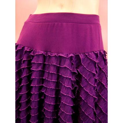 社交ダンス 衣装 ダンススカート ボトムミニフリルイレギュラースカート 横方向にひらひらミニフリルが可愛い すそランダムダンススカート 裏地つき　紫｜wing12｜04