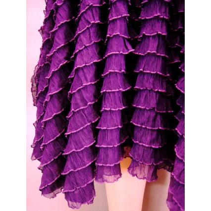 社交ダンス 衣装 ダンススカート ボトムミニフリルイレギュラースカート 横方向にひらひらミニフリルが可愛い すそランダムダンススカート 裏地つき　紫｜wing12｜05
