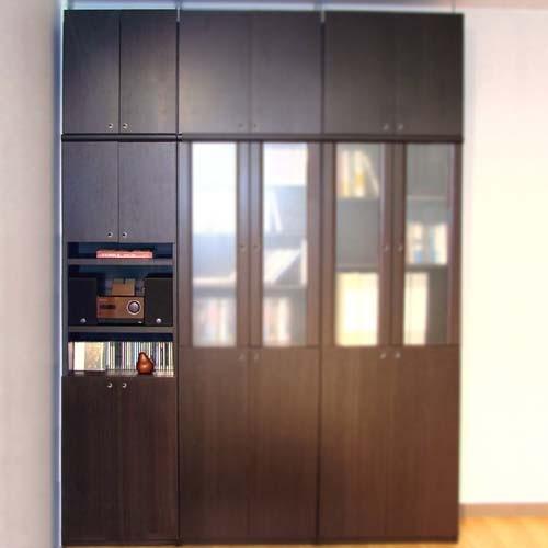 飾り棚付両開き扉 扉付き組立収納棚高さ２５０〜２５９ｃｍ幅４５〜５９ｃｍ奥行４６ｃｍ厚棚板（棚板厚2.5cm）本体棚扉サイズ:上扉62.6cm+下扉62.6cm