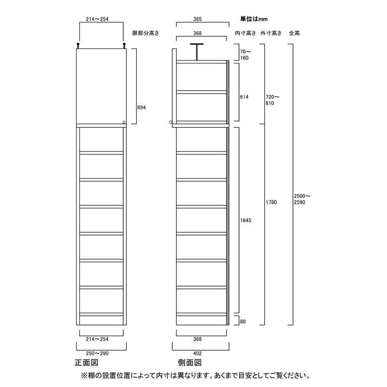 オフィス上棚付隙間書庫 つっぱり棚 高さ２５０〜２５９ｃｍ幅２５〜２９ｃｍ奥行４０ｃｍ厚棚板（棚板厚2.5cm）｜wing1｜03