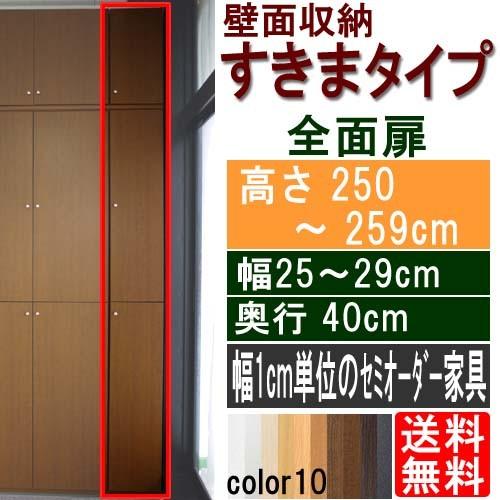 台所スキマ収納扉付 壁収納 高さ２５０〜２５９ｃｍ幅２５〜２９ｃｍ奥行４０ｃｍ厚棚板（棚板厚2.5cm）
