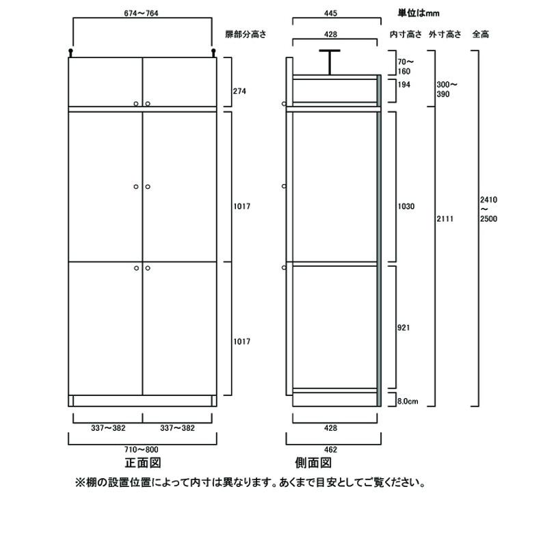 天井全面扉オフィス収納 書棚 高さ２４１．１〜２５０．１ｃｍ幅７１〜８０ｃｍ奥行４６ｃｍ厚棚板(棚板厚2.5cm)の画像