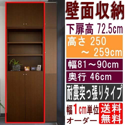 奥深オフィス壁収納 本棚 高さ２５０〜２５９ｃｍ幅８１〜９０ｃｍ奥行４６ｃｍ厚棚板（棚板厚2.5cm） 下扉高さ72.5cm