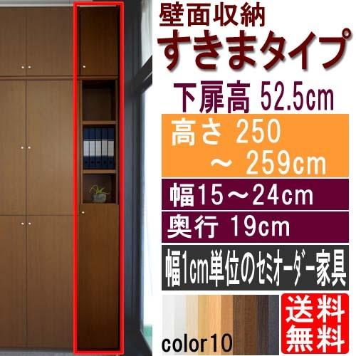 隙間つっぱり壁面収納 多目的収納 高さ２５０〜２５９ｃｍ幅１５〜２４ｃｍ奥行１９ｃｍ 下扉高さ52.5cm