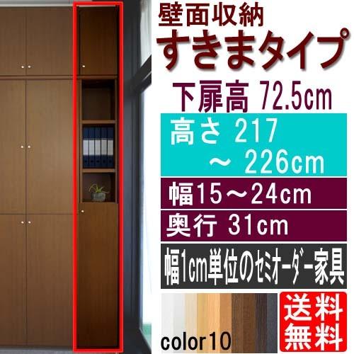 扉付壁面すきま収納 隙間収納 高さ２１７〜２２６ｃｍ幅１５〜２４ｃｍ奥行３１ｃｍ厚棚板（棚板厚2.5cm） 下扉高さ72.5cm