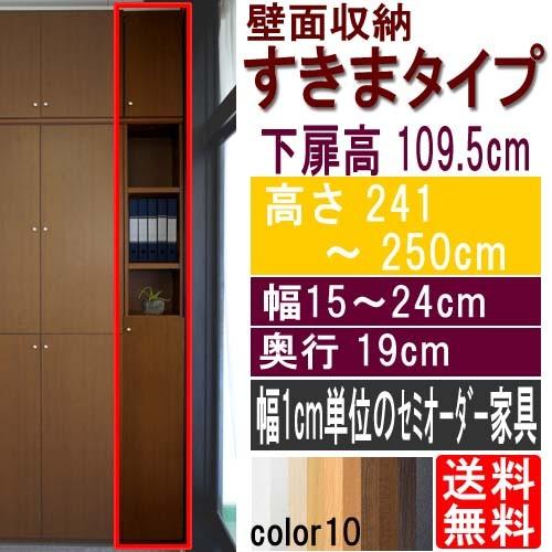 扉付壁面すきま収納 シェルフ 高さ２４１〜２５０ｃｍ幅１５〜２４ｃｍ奥行１９ｃｍ厚棚板（棚板厚2.5cm） 下扉高さ109.5cm