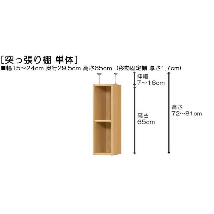 突っ張り収納 上棚(高さ調整可) 標準タイプ 高さ７２〜８１ｃｍ幅１５〜２４ｃｍ奥行２９．５ｃｍ(本体奥行３１ｃｍ用)｜wing1｜02