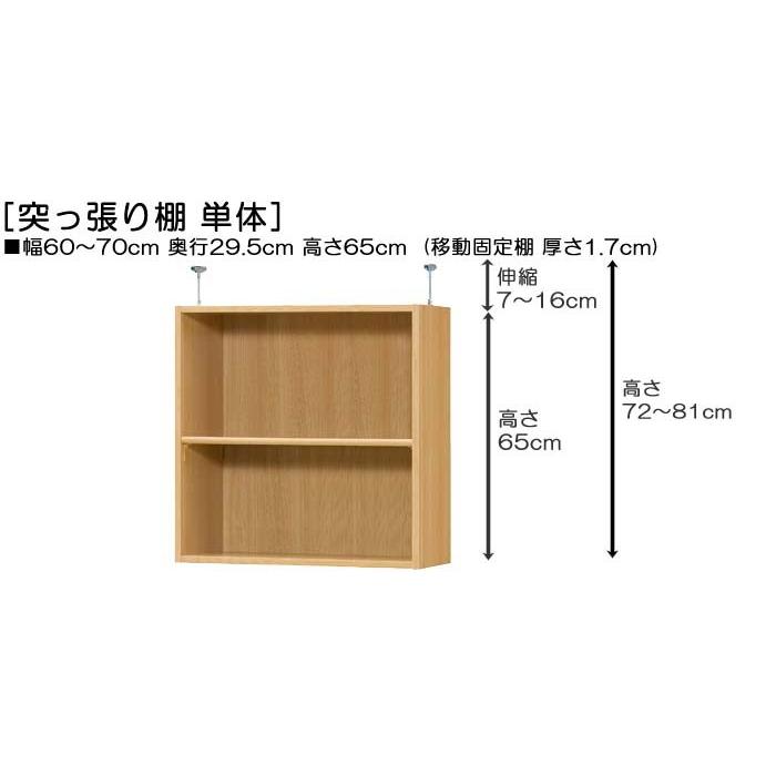 天井収納 上棚(高さ調整可) 標準タイプ 高さ７２〜８１ｃｍ幅６０〜７０ｃｍ奥行２９．５ｃｍ(本体奥行３１ｃｍ用)｜wing1｜02