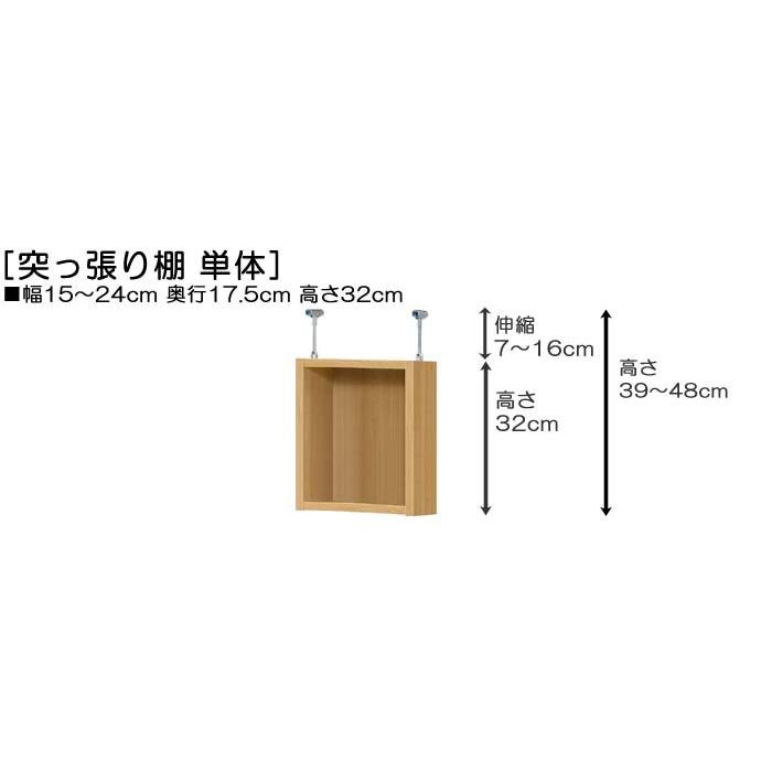 天井突っ張り棚 上棚(高さ調整可) タフタイプ 薄型 高さ３９〜４８ｃｍ幅１５〜２４ｃｍ奥行１７．５ｃｍ(本体奥行１９ｃｍ用)｜wing1｜02