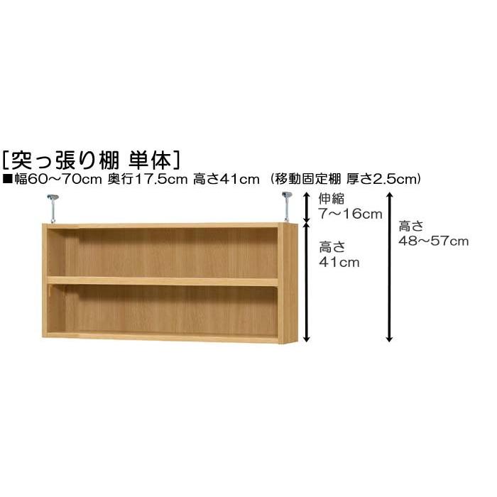 天井収納 上棚(高さ調整可) タフタイプ 薄型 高さ４８〜５７ｃｍ幅６０〜７０ｃｍ奥行１７．５ｃｍ（棚板厚み2.5cm）(本体奥行１９ｃｍ用)｜wing1｜02