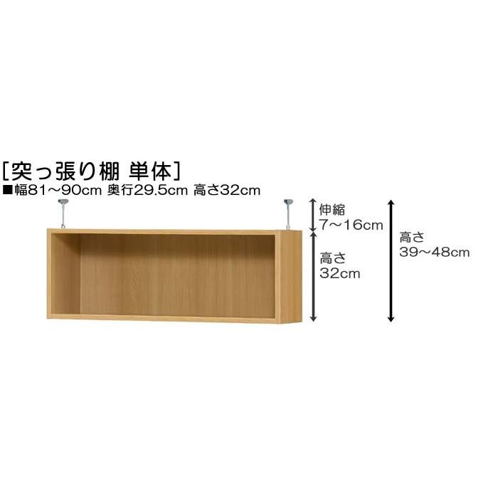 突っ張り収納 上棚(高さ調整可) タフタイプ 高さ３９〜４８ｃｍ幅８１〜９０ｃｍ奥行２９．５ｃｍ(本体奥行３１ｃｍ用)｜wing1｜02