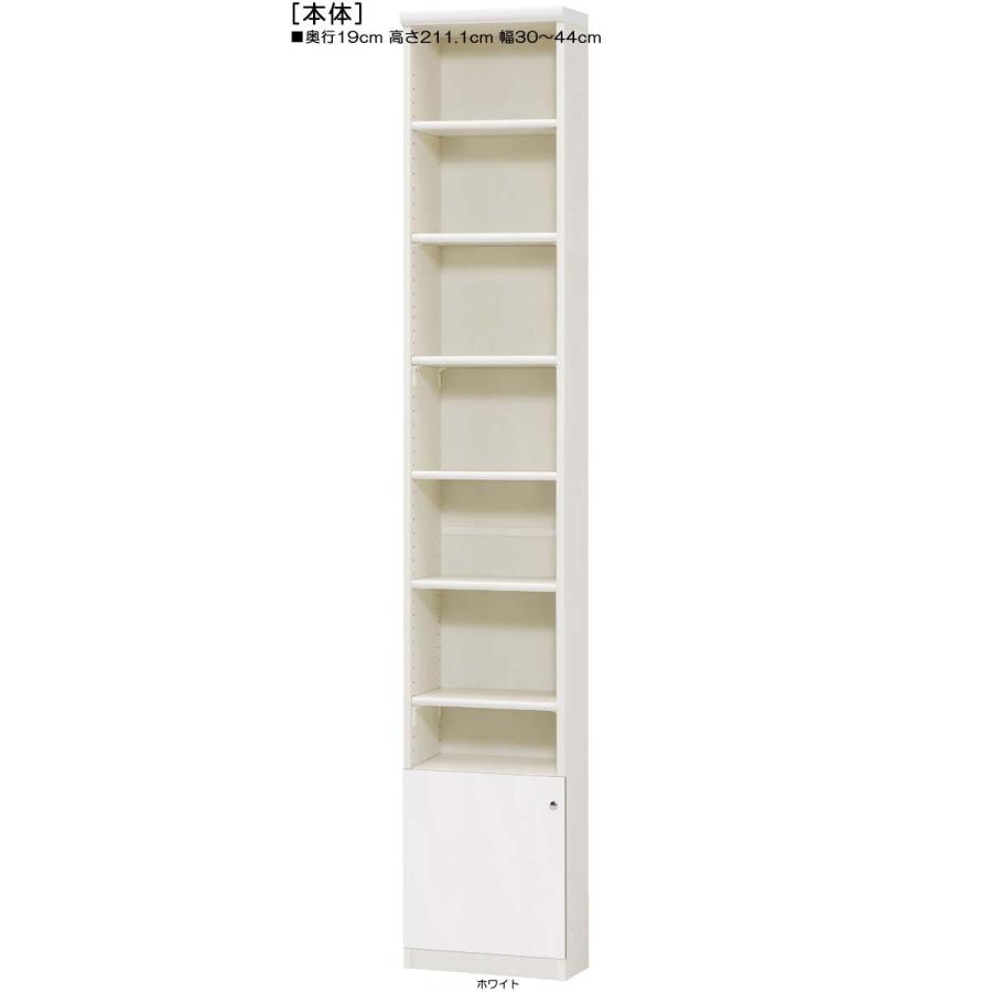 下部扉 標準棚板 薄型家具 高さ２１１．１ｃｍ幅３０〜４４ｃｍ奥行１９ｃｍ 下扉高さ41.5cm 雑誌シェルフ 棚移動可 集会所 保管