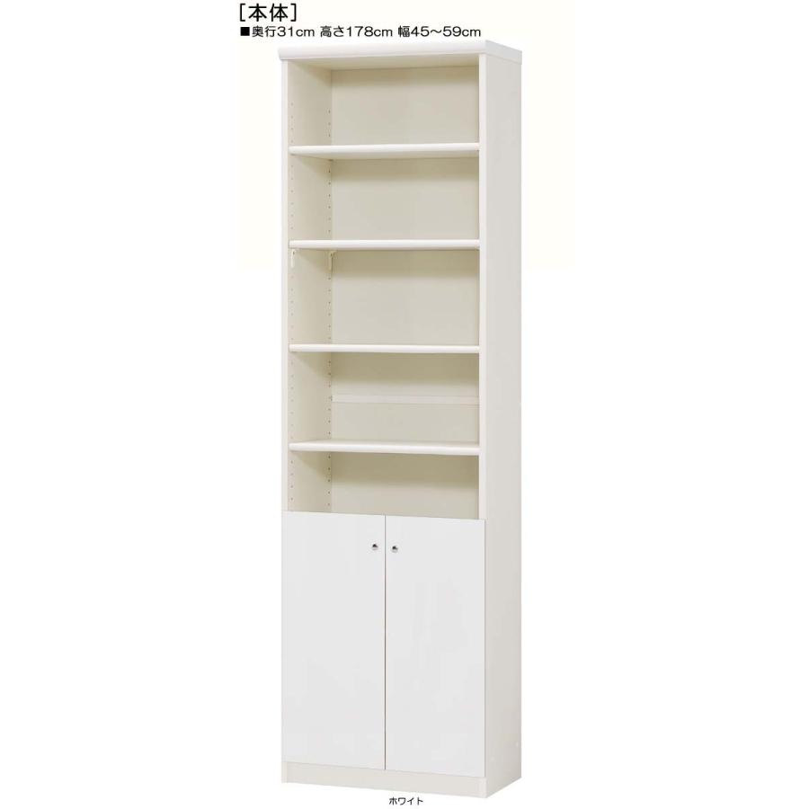 下部扉 標準棚板 クローゼット 高さ１７８ｃｍ幅４５〜５９ｃｍ奥行３１ｃｍ 下扉高さ62.6cm 漫画収納 F★★★★ サニタリ 整理