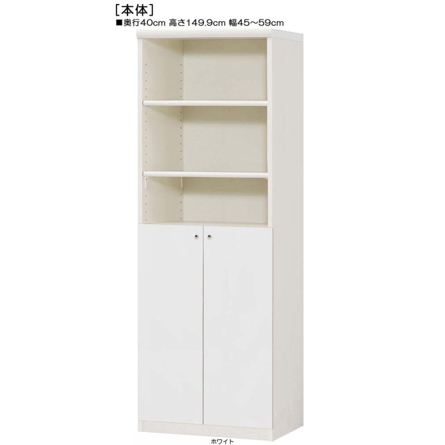 下部扉 標準棚板 木製整理棚 高さ１４９．９ｃｍ幅４５〜５９ｃｍ奥行４０ｃｍ 下扉高さ72.5cm 食器ラック 木製 居間 片付け