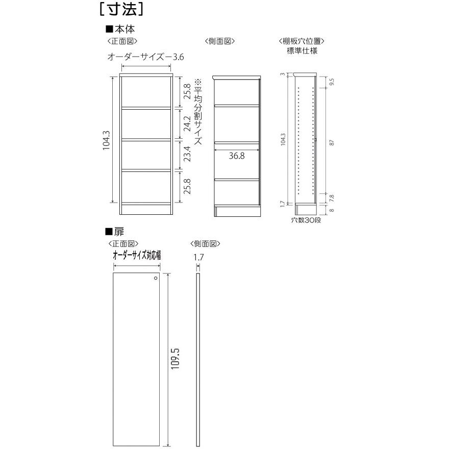 全面扉全面扉付き整理収納棚 高さ117cm幅25〜29cm奥行