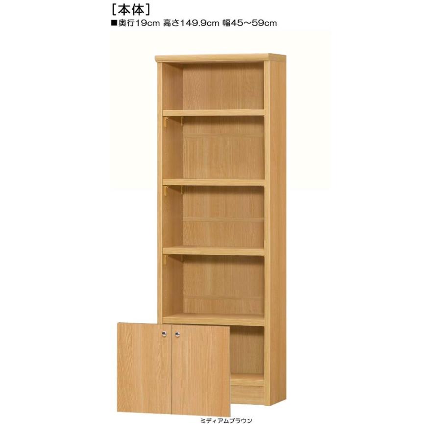 下部扉 オーダー書棚 高さ１４９．９ｃｍ幅４５〜５９ｃｍ奥行１９ｃｍ厚棚板（棚板厚み2.5cm） 下扉高さ41.5cm 書籍シェルフ ロビーの画像