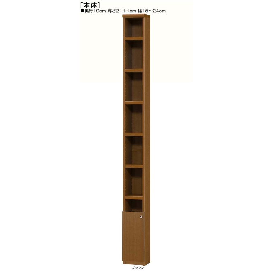 下部扉 薄型すき間収納 高さ２１１．１ｃｍ幅１５〜２４ｃｍ奥行１９ｃｍ厚棚板（棚板厚み2.5cm） 下扉高さ41.5cm コレクション棚 屋根裏部屋