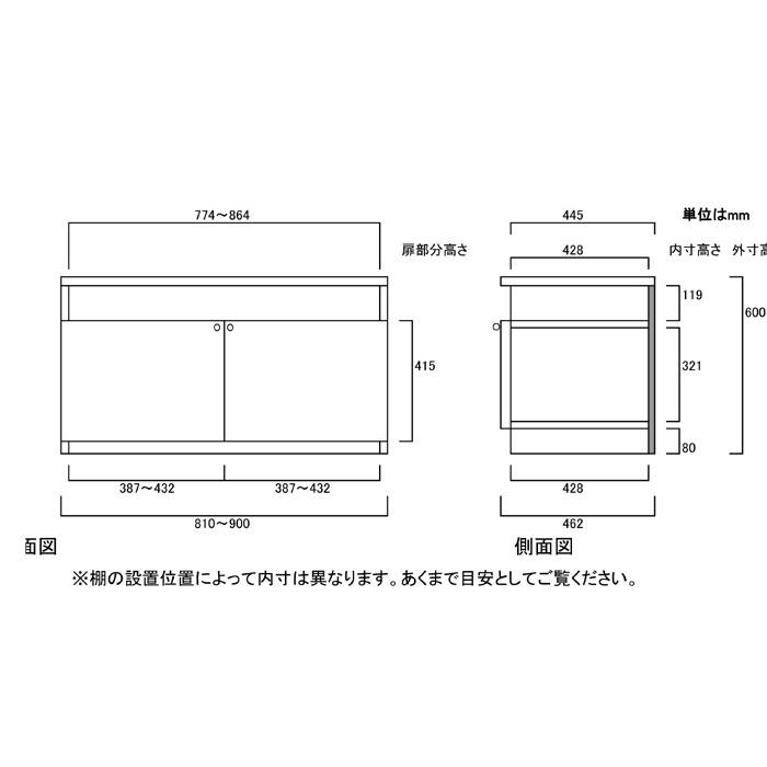下部扉 遊具棚 高さ６０ｃｍ幅８１〜９０ｃｍ奥行４６ｃｍ厚棚板（棚板厚み2.5cm） 下扉高さ41.5cm 文庫本ラック オフィス